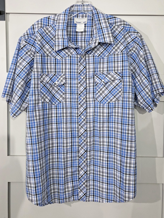 Wrangler Other - Wrangler Blue, White and Brown Plaid Short Sleeve Western Button-Down Shirt